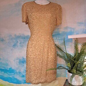 A.J. Bari Petites size S gold beaded silk holiday dress, great condition
